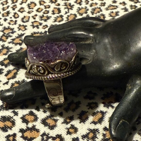 Amethyst Adjustable handcrafted Tibetan Ring! Beautiful Statement Ring! - Picture 6 of 8